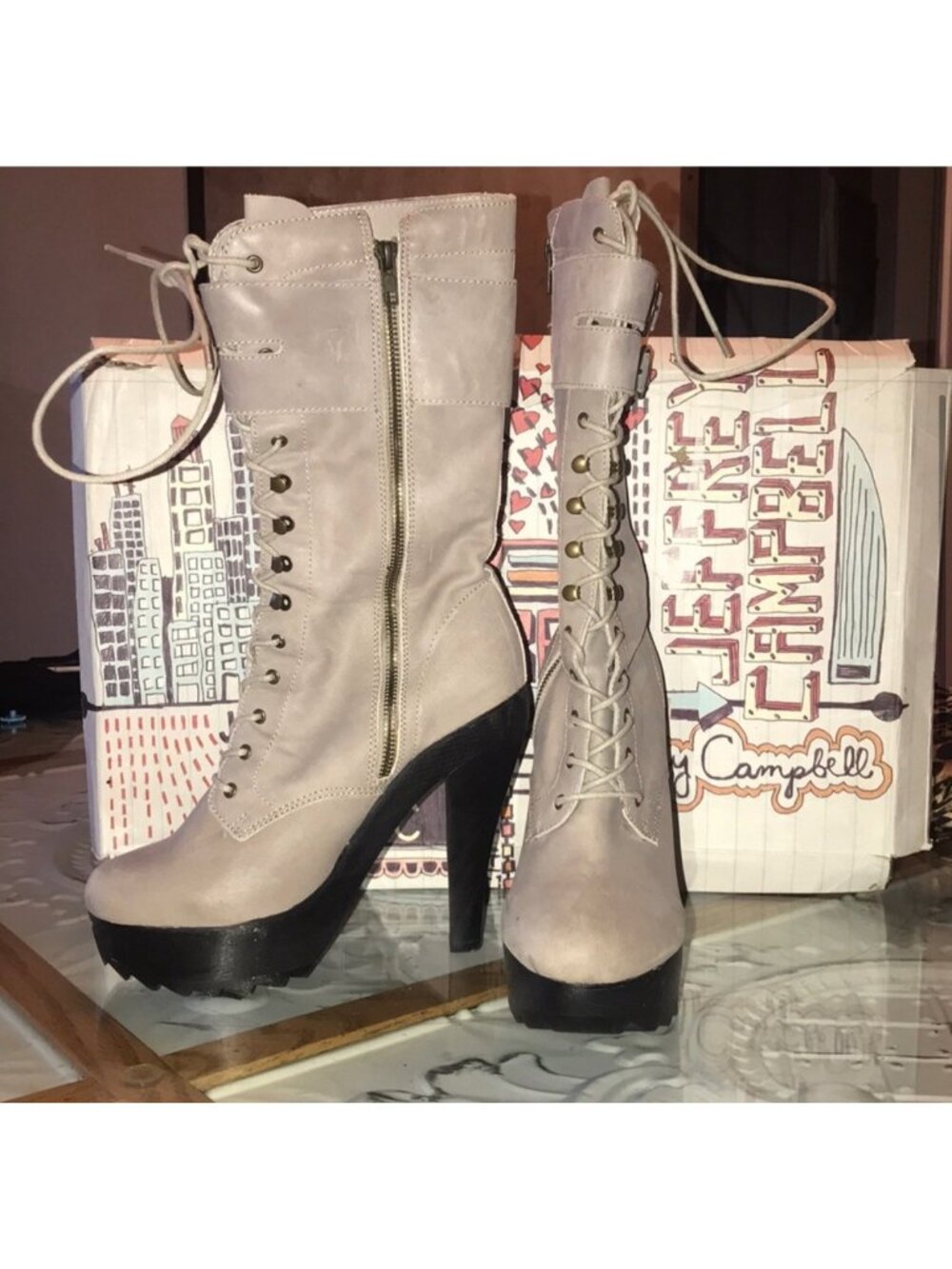 Jeffrey Campbell Gray Lace-Up Military Platform Heel Boots 10| Grunge Whimsigoth - Picture 4 of 7